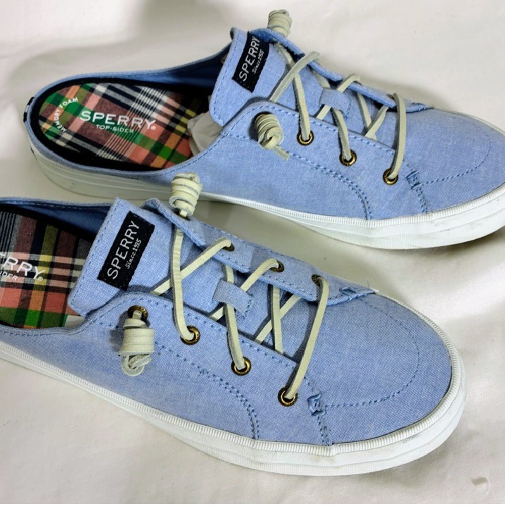 Women’s  blue canvas Sperry Crest Vibe Mules size 12 NWOT
